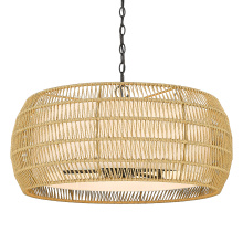 Golden 6805-6 BLK-NR - Golden Lighting Everly 6-light Chandelier in Matte Black and Natural Rattan shade
